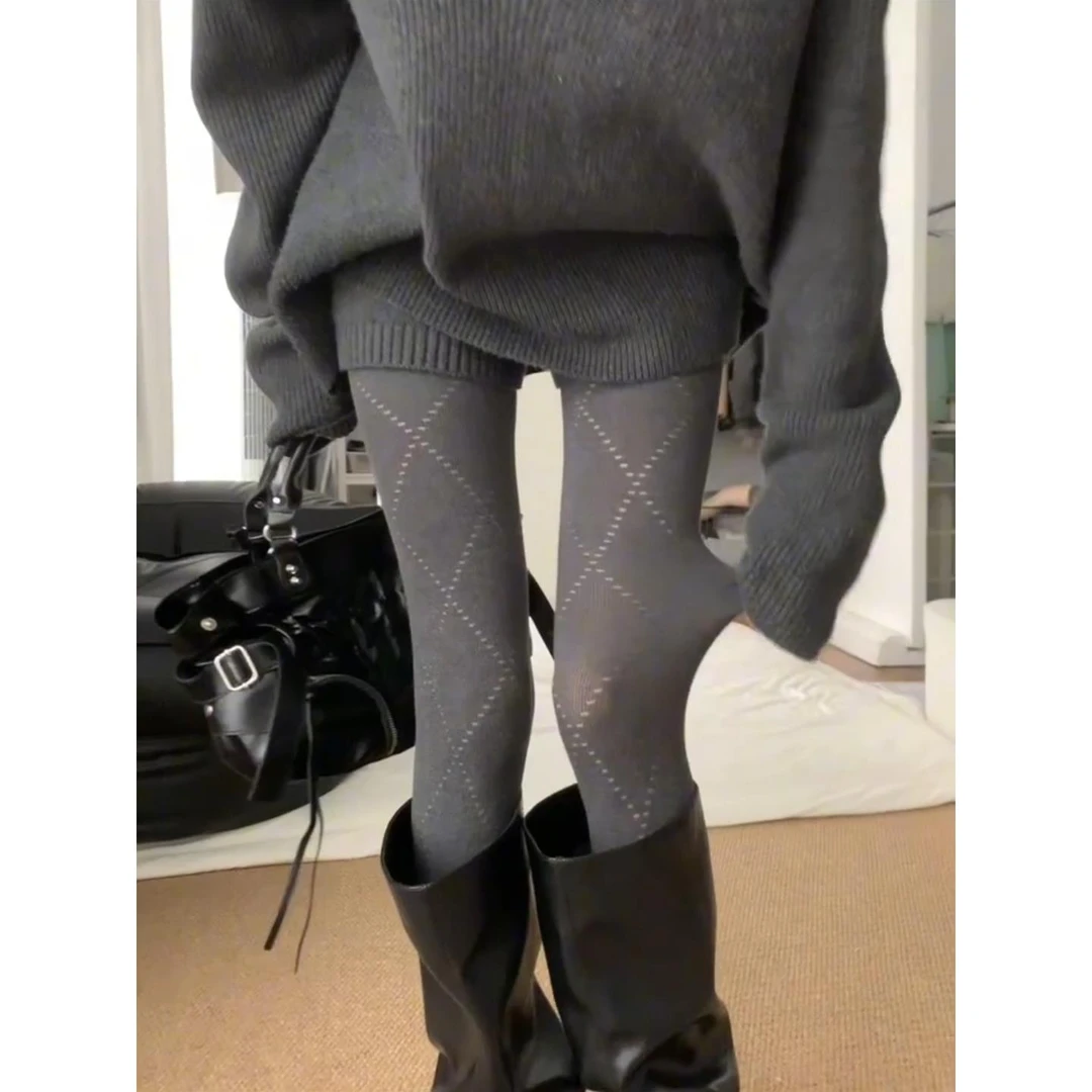 菱格裤袜本身就很高级~早秋穿搭女保暖针织外穿菱格丝袜打底裤袜~
