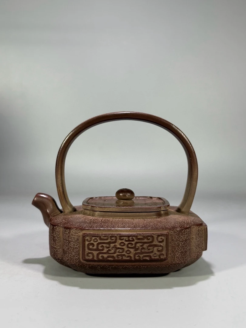 印花贴绘四方隐角提梁壶「麻布纹」 容量约320cc