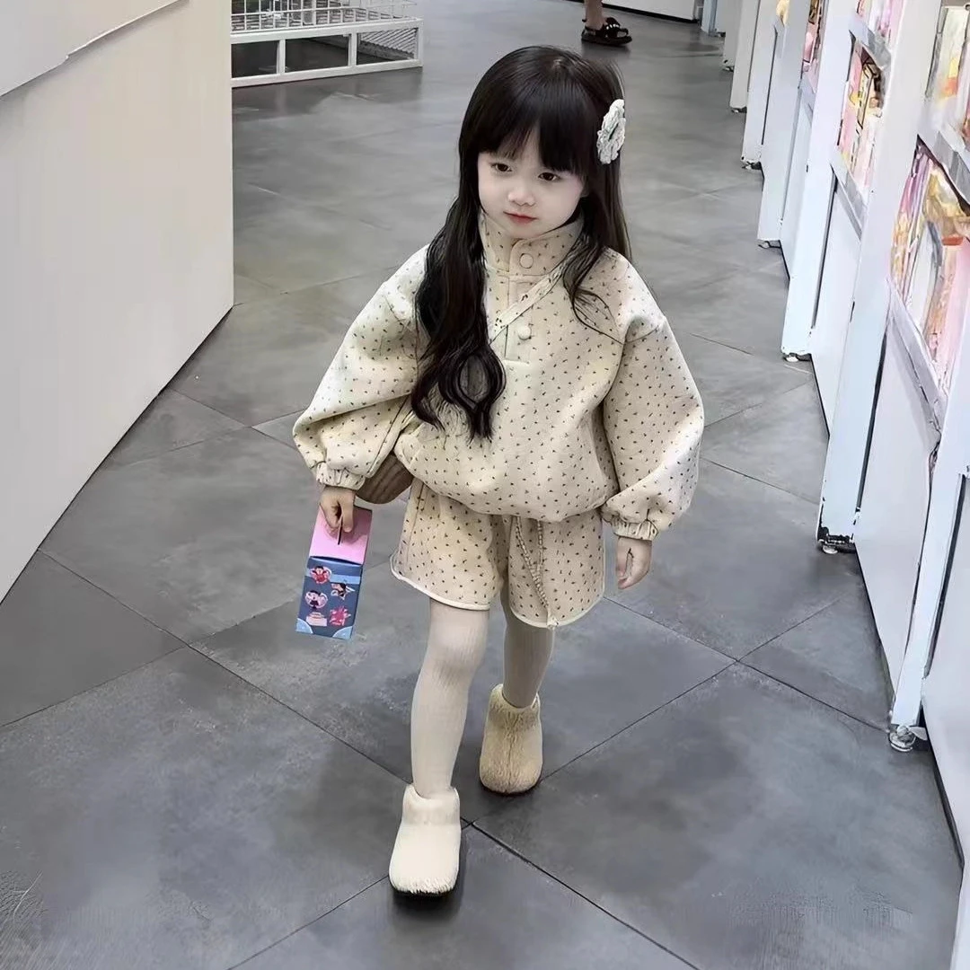 儿童童装女童洋气时尚秋冬百搭甜美加厚韩版套装中小童冬季加绒