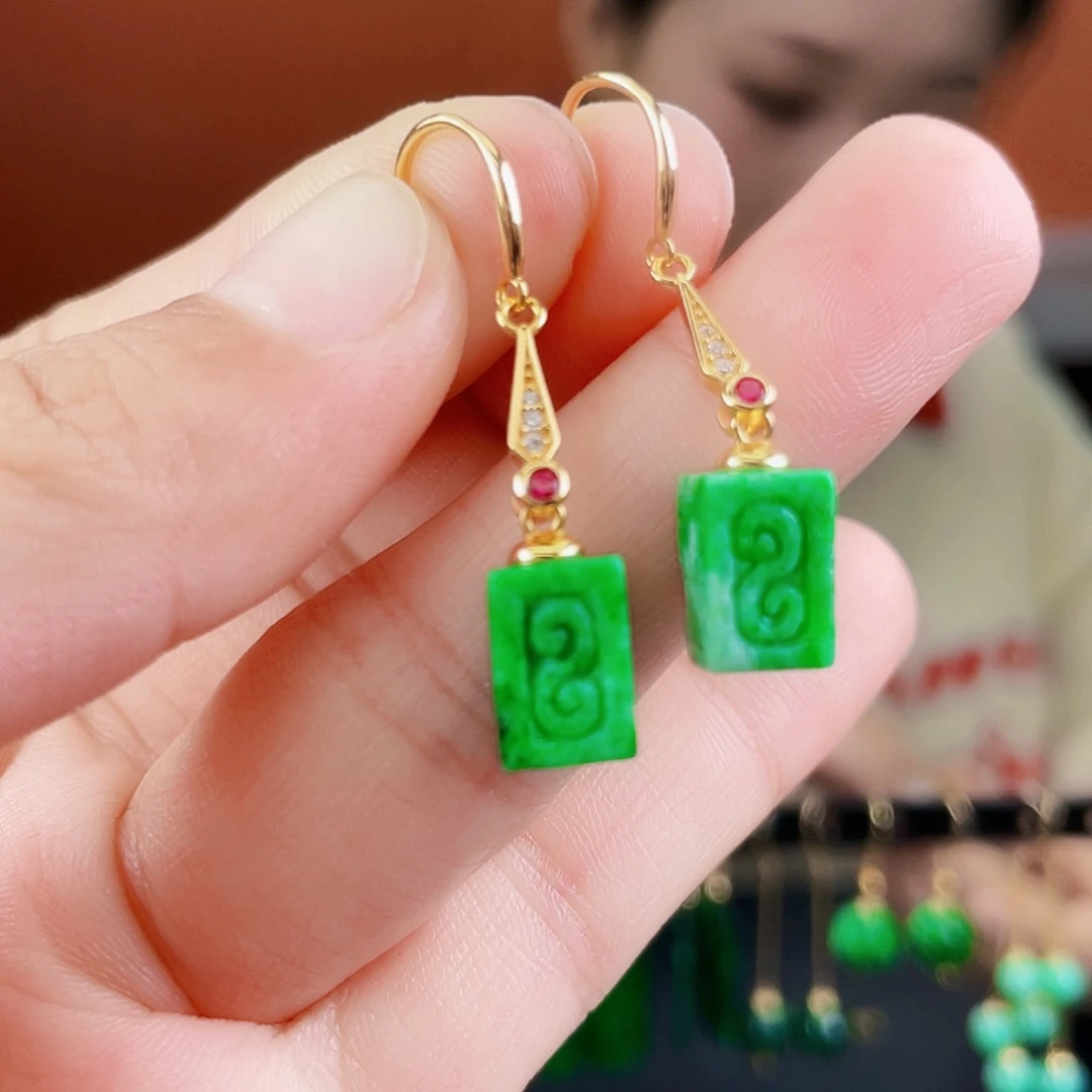 翡翠银S925镶嵌耳饰