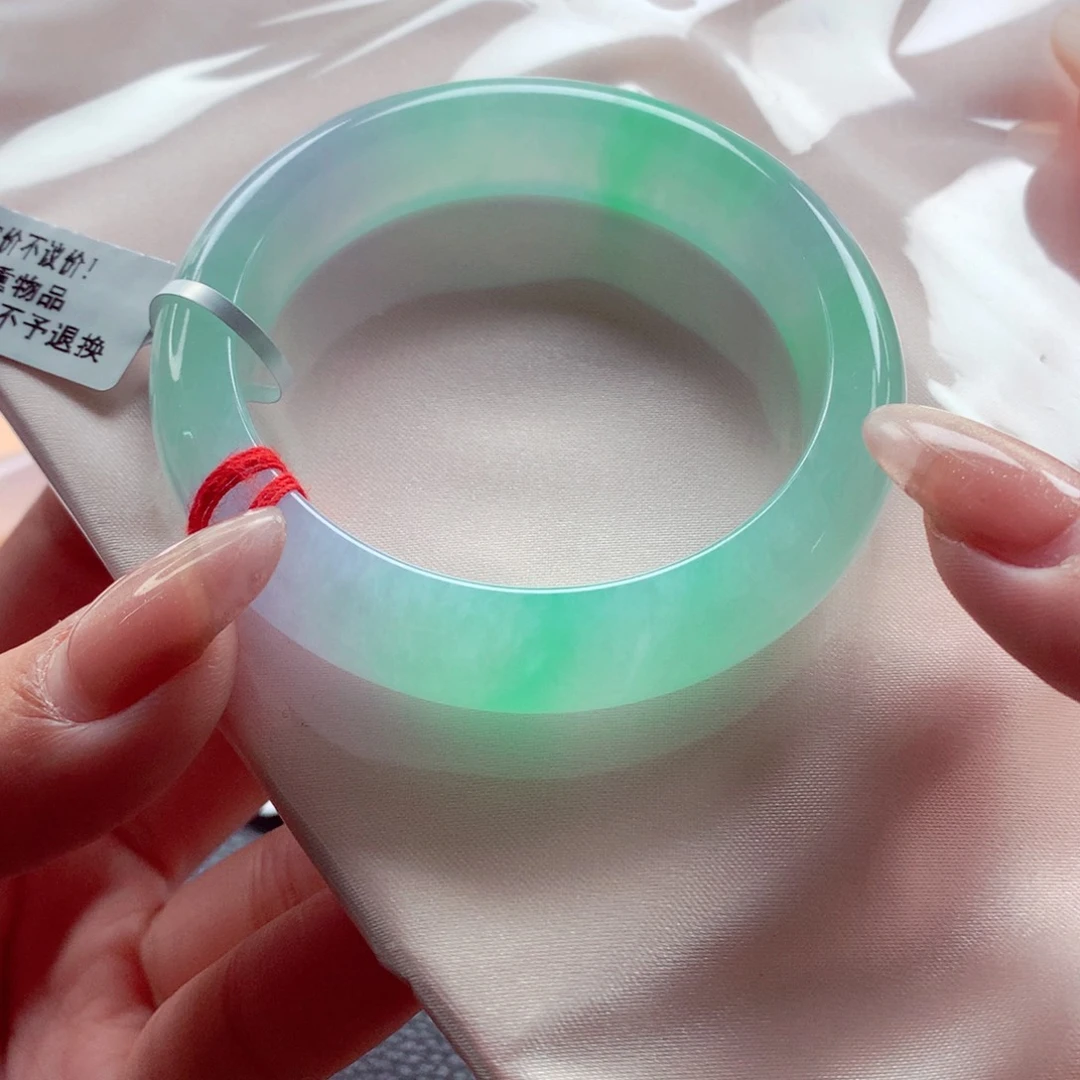 翡翠未镶嵌手镯师妹52.6艳色春彩满圈金丝翠