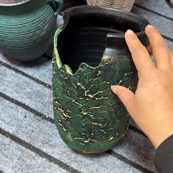 绿金浮雕缺口高24口14带孔