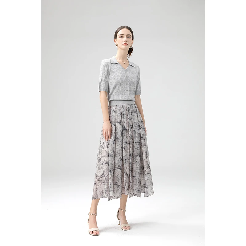 真丝桑蚕丝印花半身裙女2025春季新款时尚百搭显瘦女士半裙