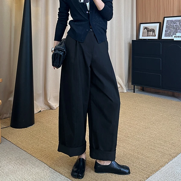 纯色西装裤阔腿裤气质休闲高腰宽松卷边九分裤直筒裤长裤251477#
