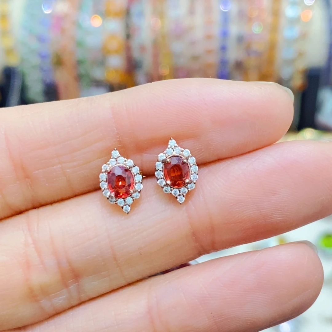 彩色蓝宝石耳饰银S925镶嵌嘁*~