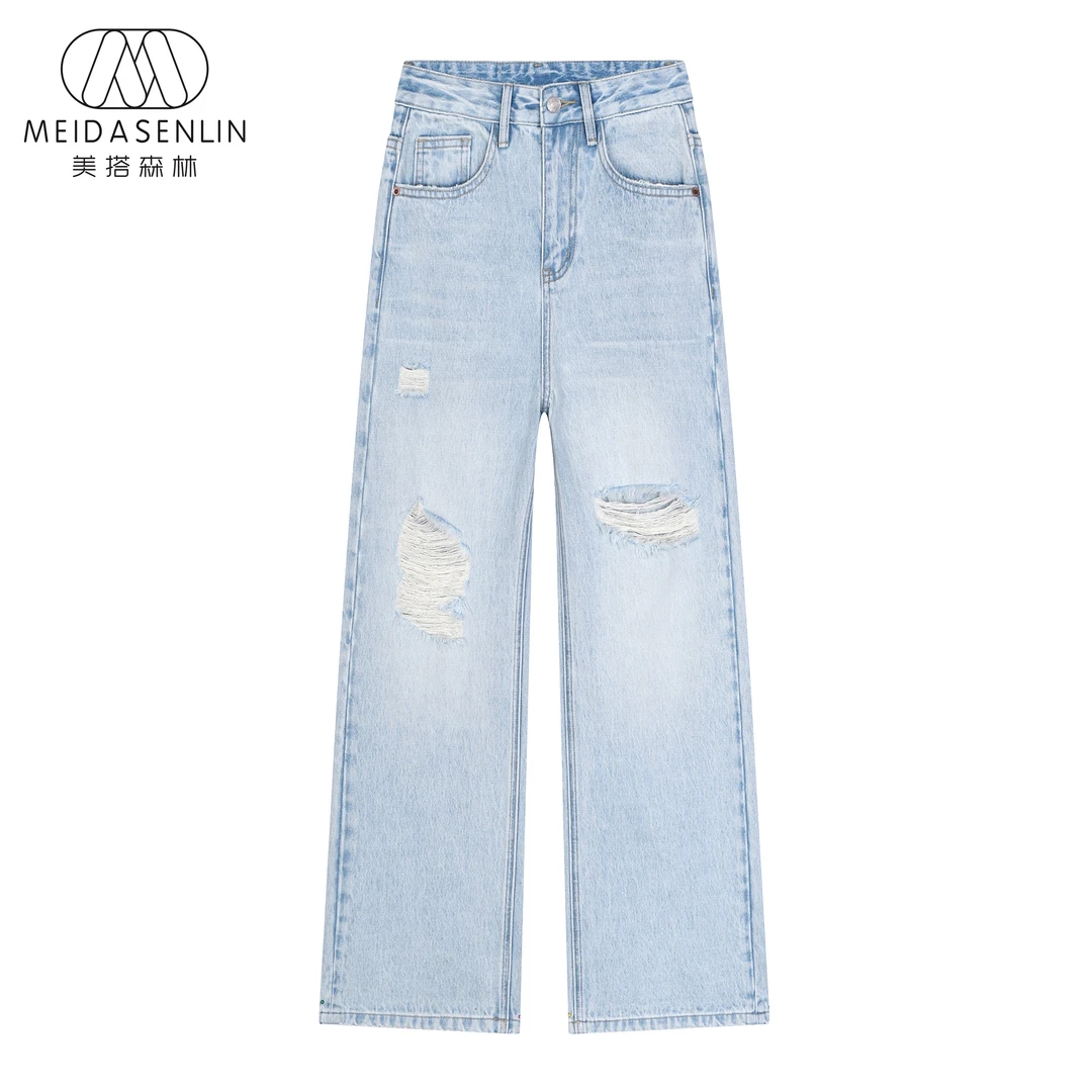 2025夏款“野芒”无弹浅蓝破洞牛仔裤女16170