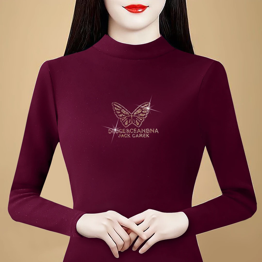 实拍 2025秋冬新款双面德绒加厚半高领长袖t恤内搭妈妈装上衣女