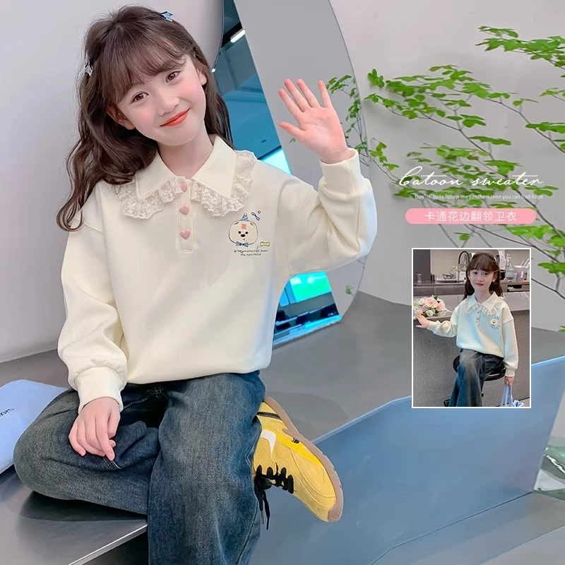 2025春秋常规秋款休闲女卫衣女童上衣中大童打底衫polo翻领卫衣