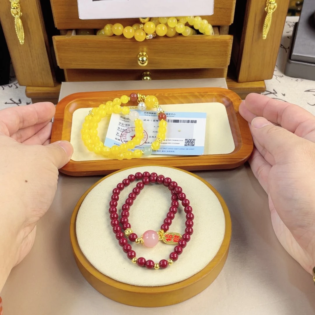 琥珀手链银S925镀金镶嵌