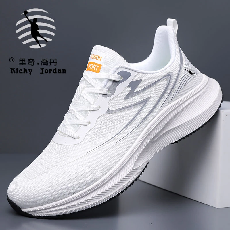 里奇乔丹夏季飞织男鞋透气运动鞋软底防滑男士镂空薄款休闲网面鞋