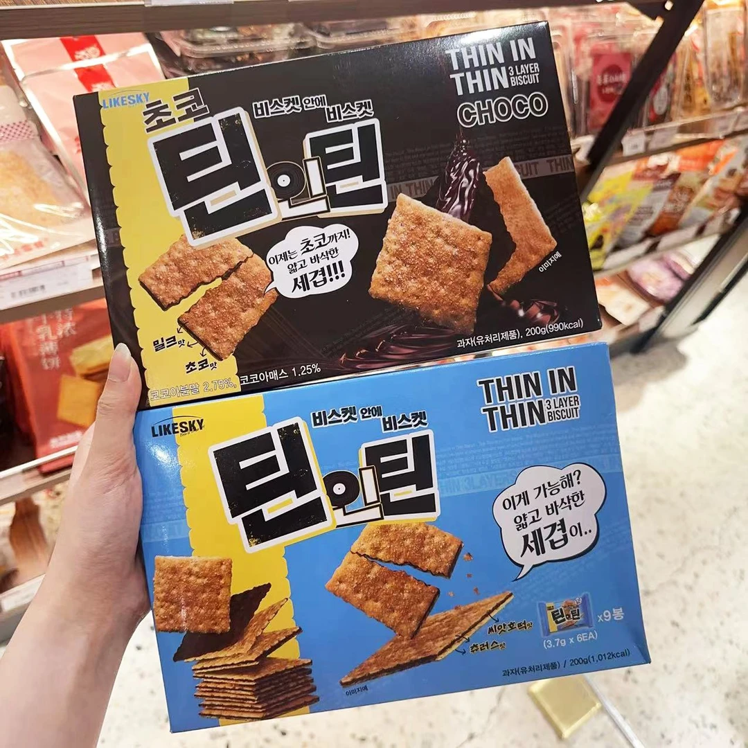 韩国进口LIKESKY叠叠脆夹心原味巧克力味饼干办公室休闲零食200g