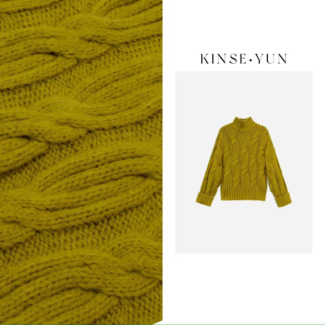 KINSE YUN『麻花毛衣』粗针麻花羊毛加厚高领套头毛衣QD2268