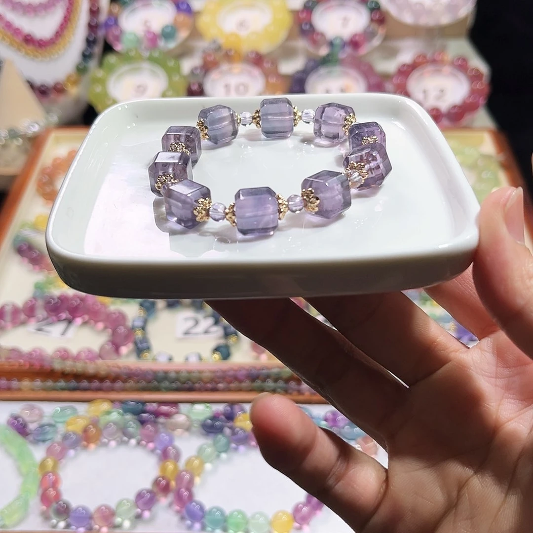 手链未镶嵌萤石透紫方糖