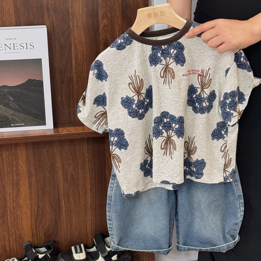 《设计师款》T恤25XL1008森系男童女童短袖中小童半袖夏装