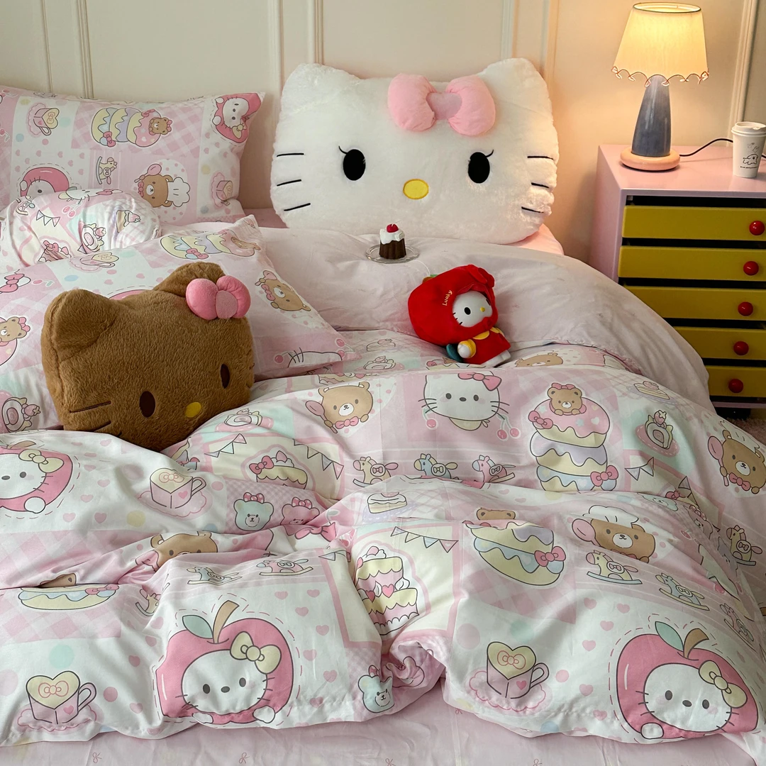 适禾家猫猫派对加厚新款全棉床上四件套全棉三件套被套床单柔软