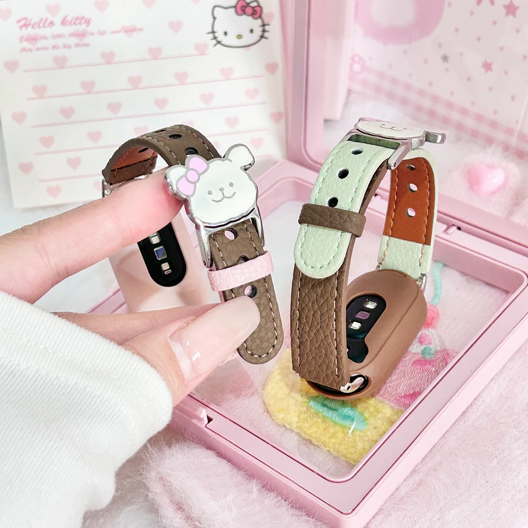 适用于小米手环10表带8可爱风8蝴蝶结大耳狗7荔枝纹6/5/4皮质表带
