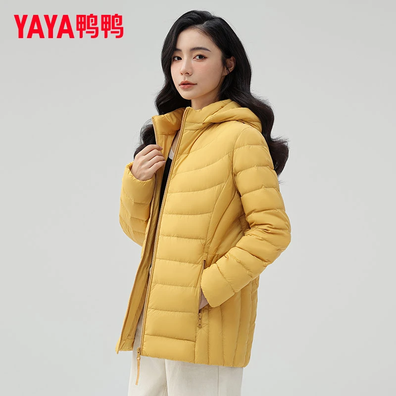 鸭鸭新款轻薄羽绒服女户外中长款连帽时尚显瘦百搭外穿潮冬季外套