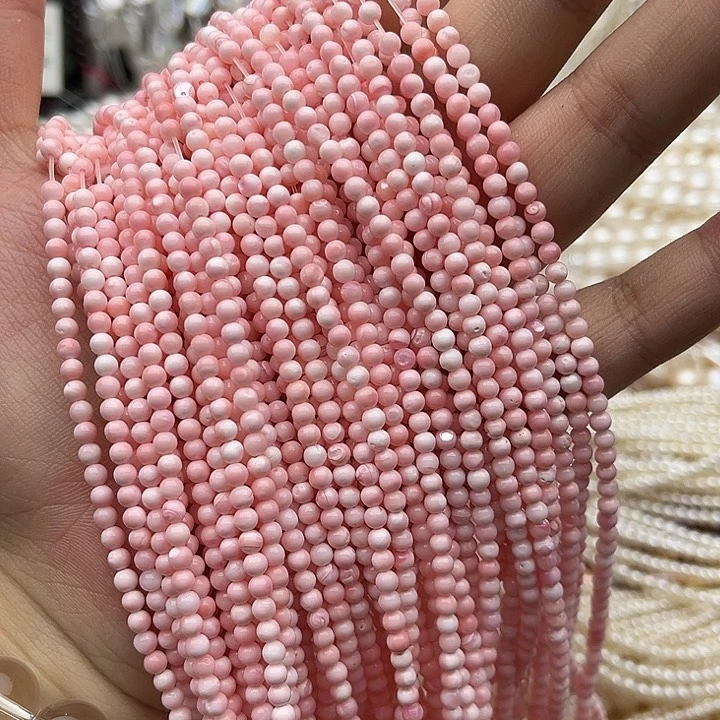 玛瑙/玉髓未镶嵌珠宝半成品一条3mm左右粉贝贝