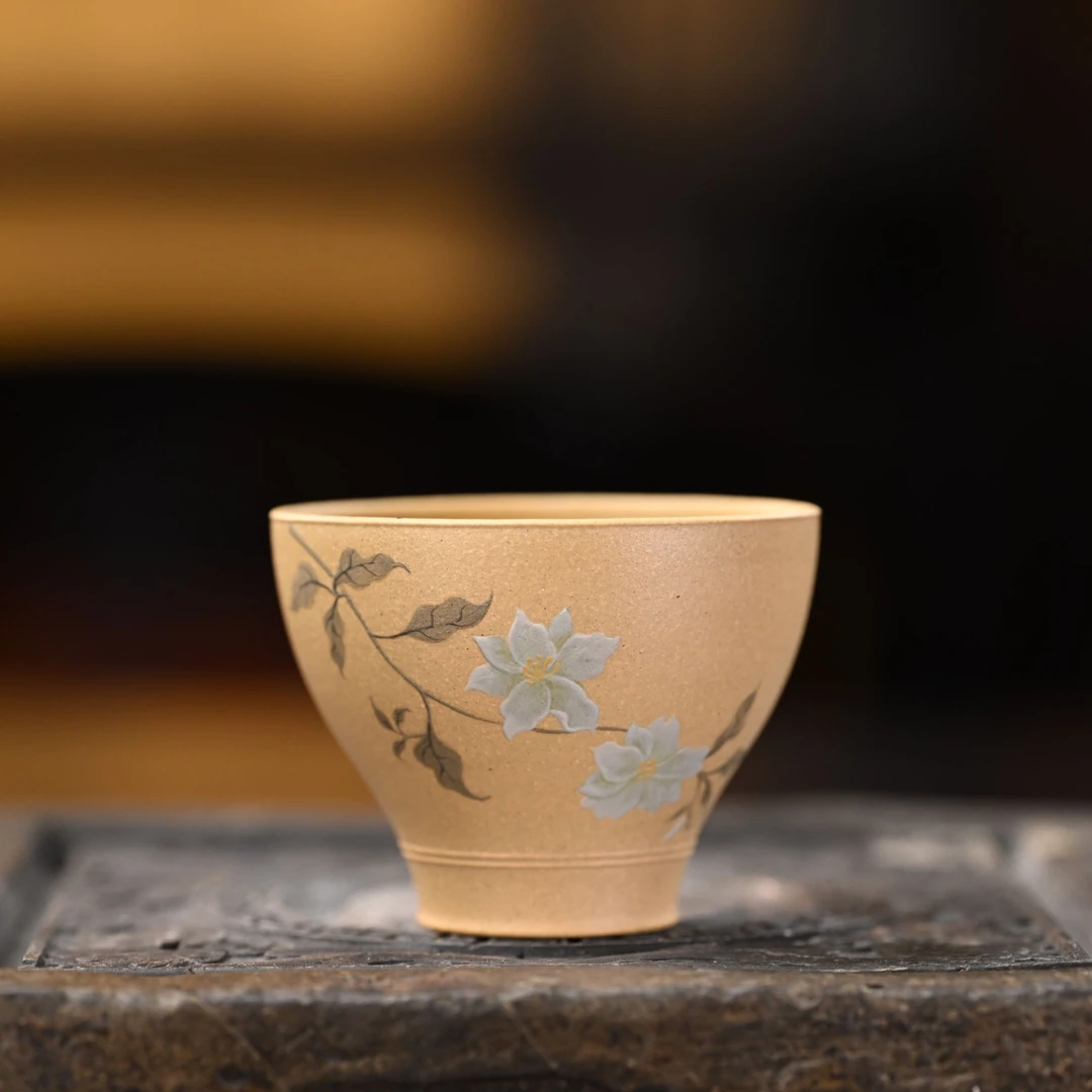 <小开心杯>祗愿君心似我心60cc本山绿泥 全手工泥绘