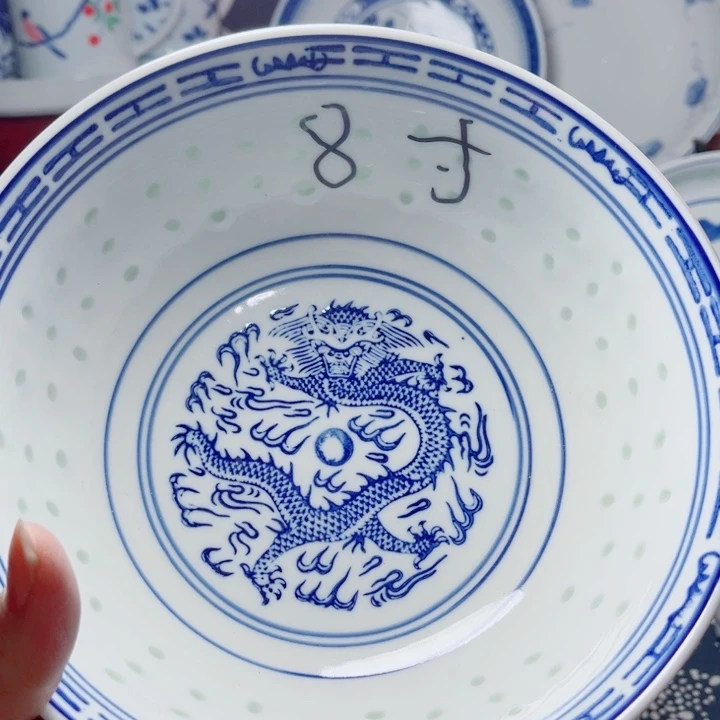 青花玲玲8寸面碗龙纹