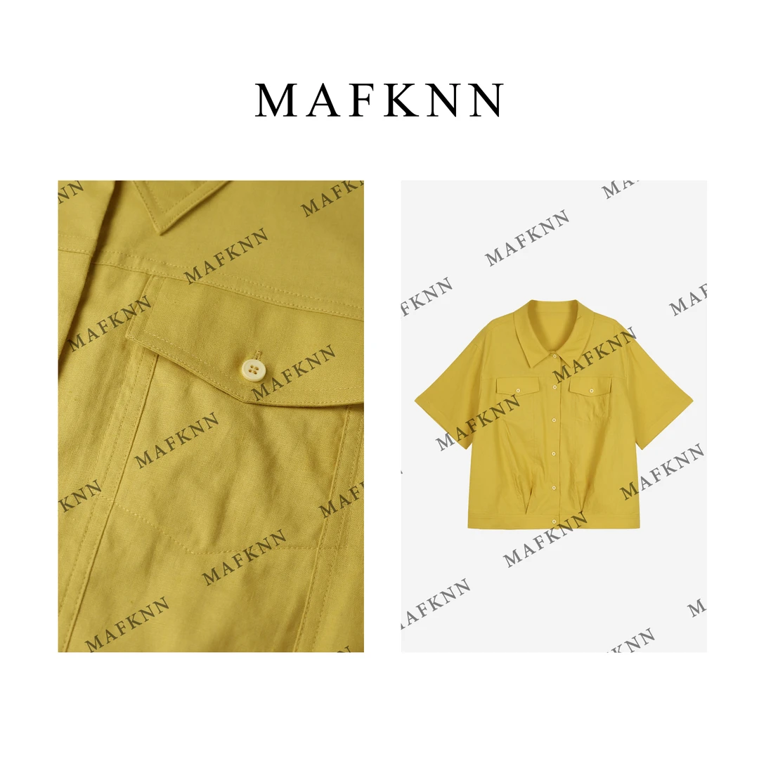 MAFKNN/玛肯时尚休闲简约纯色百搭纽扣小衫上衣MK12407