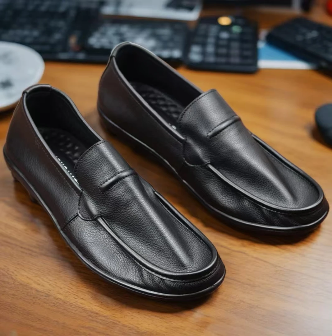 男一脚蹬商务皮鞋休闲休闲皮鞋秋季男士软面单鞋商务时尚百搭