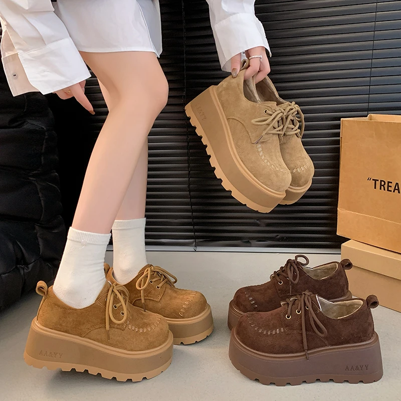 超火厚底加绒勃肯鞋女款秋冬爆款复古休闲鞋小个子外穿增高乐福鞋