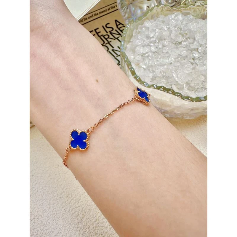 【高奢V金】蓝色迷你五花镀K金草草手链