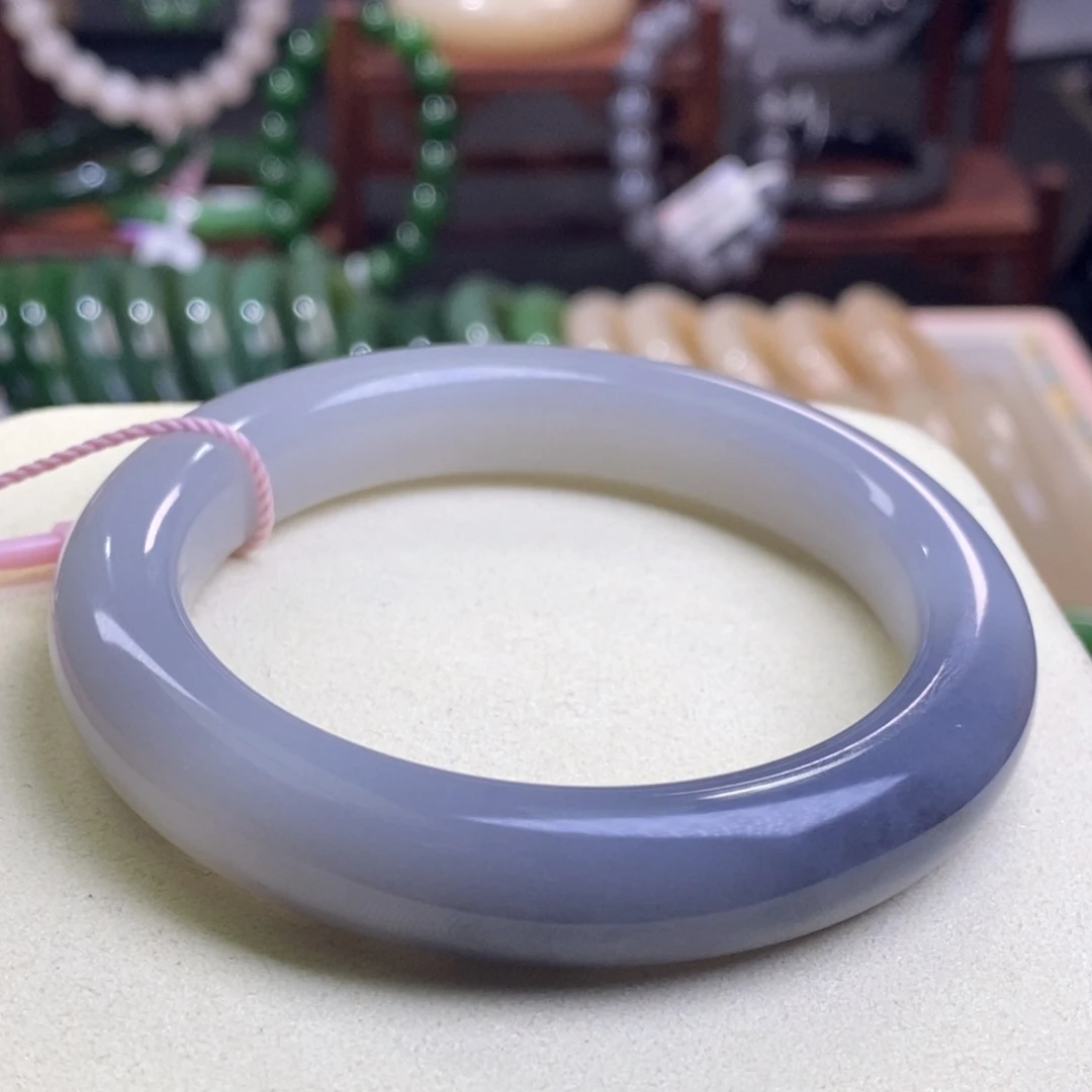 和田玉收藏级清货价老矿料手镯57.5冰烟紫未镶嵌