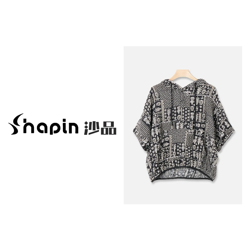 复古印花时髦蝙蝠袖慵懒小衫宽松休闲夏季T恤女MM6837