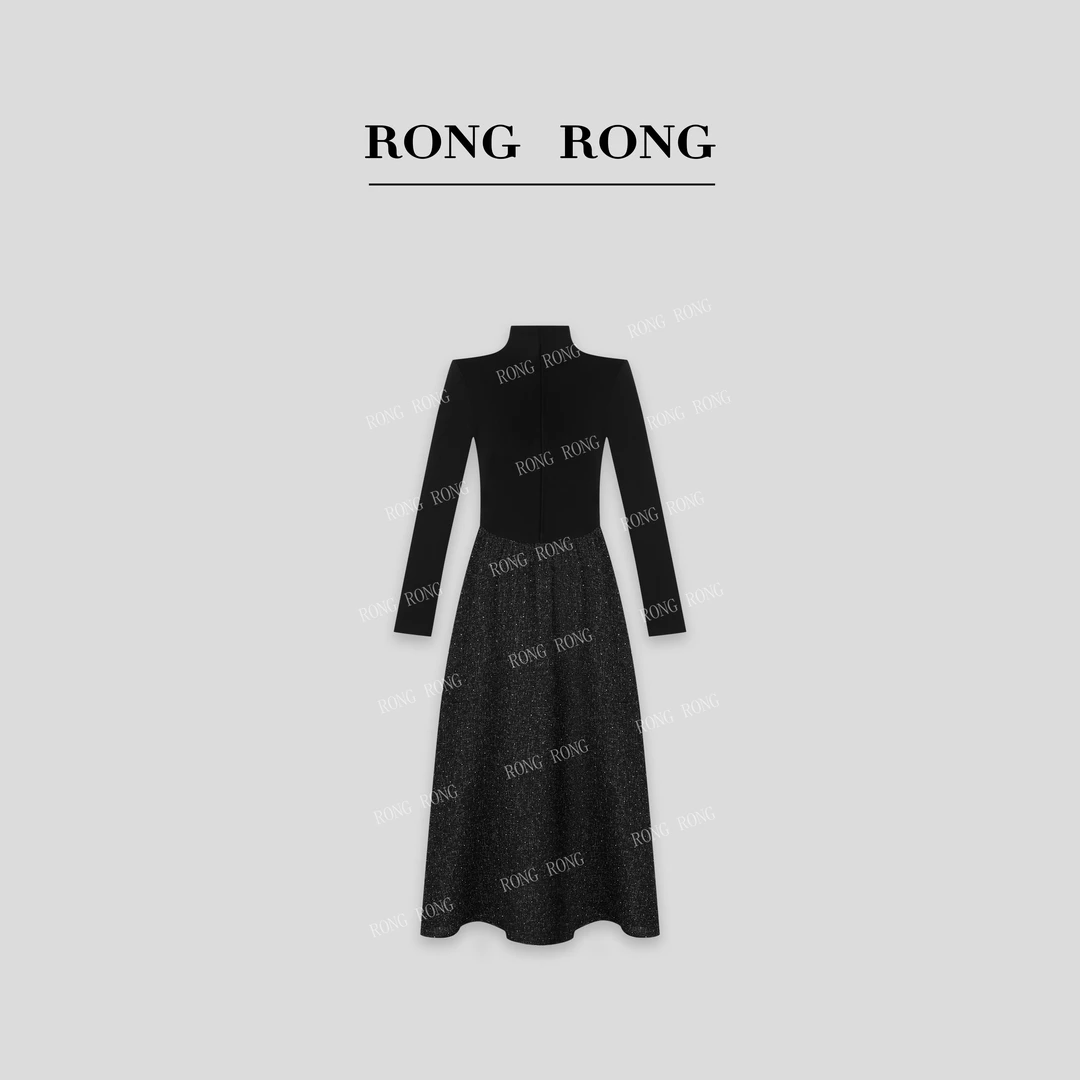 溶溶T【夜幕星光】RONGRONG 莫代尔法式半高领小香风连衣裙F25QL245