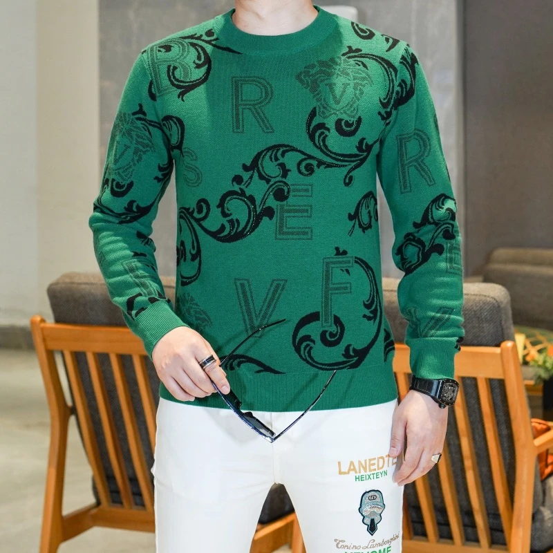 2025羊毛衫秋冬季韩版男士加厚常规长袖秋冬潮流毛衣针织套头印花