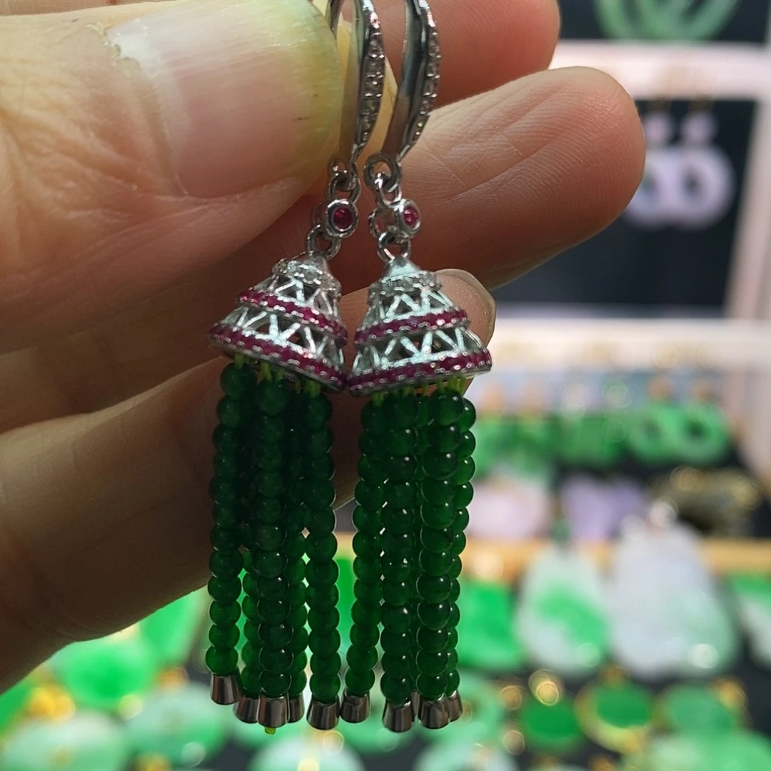 翡翠银S925镀金镶嵌耳饰耳饰