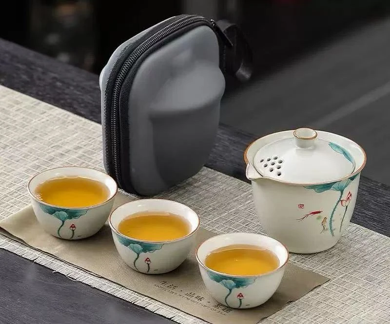 KK0447-汝窑莲花手抓壶+旅行包