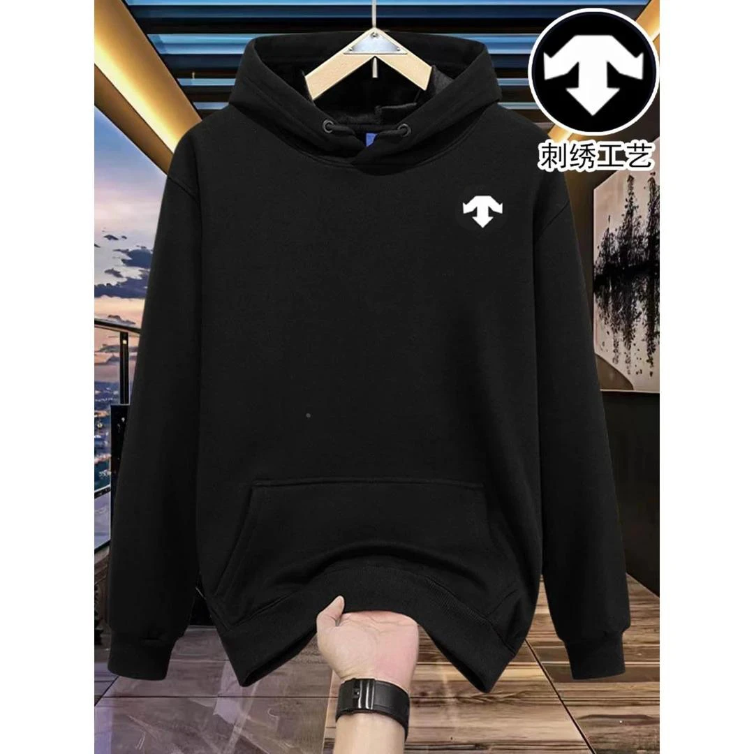 【TQUX官方正品】潮牌刺绣春秋冬男士纯色连帽卫衣男女加绒加厚外套