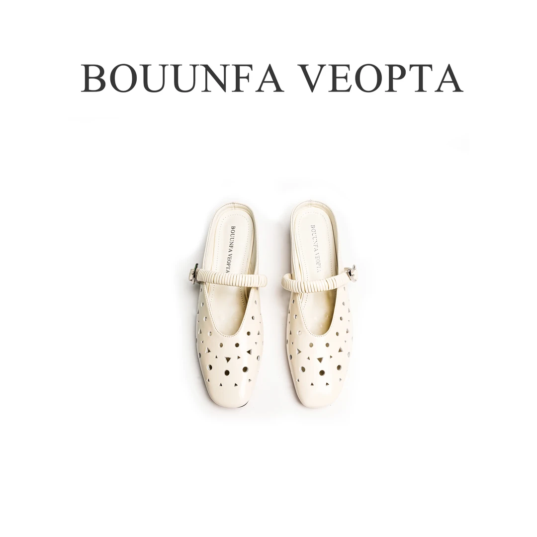 BOUUNFA VEOPTA时尚百搭女士半拖鞋气质镂空胎牛皮小单鞋女鞋D31