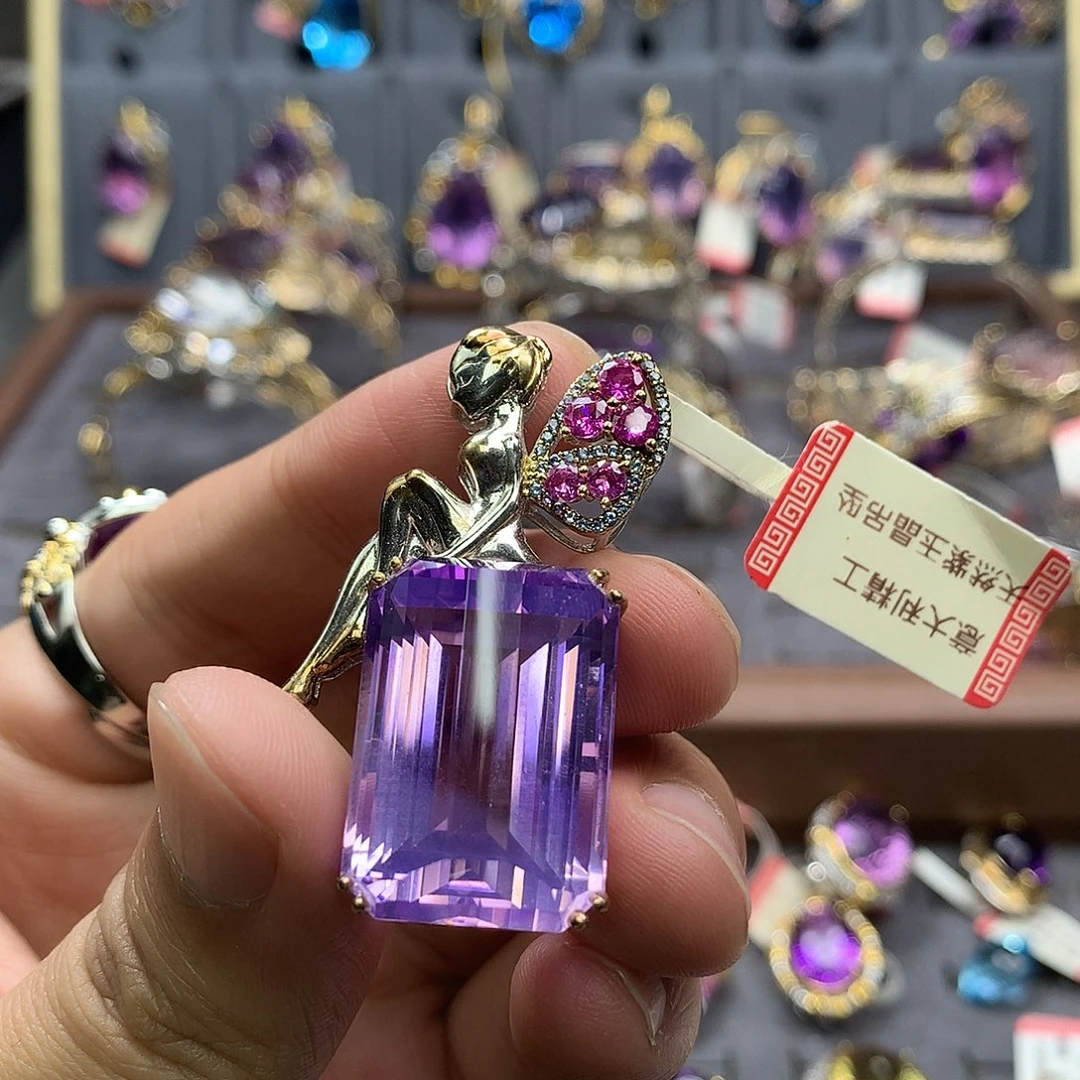 吊坠(不含链)银S925镀金镶嵌水晶