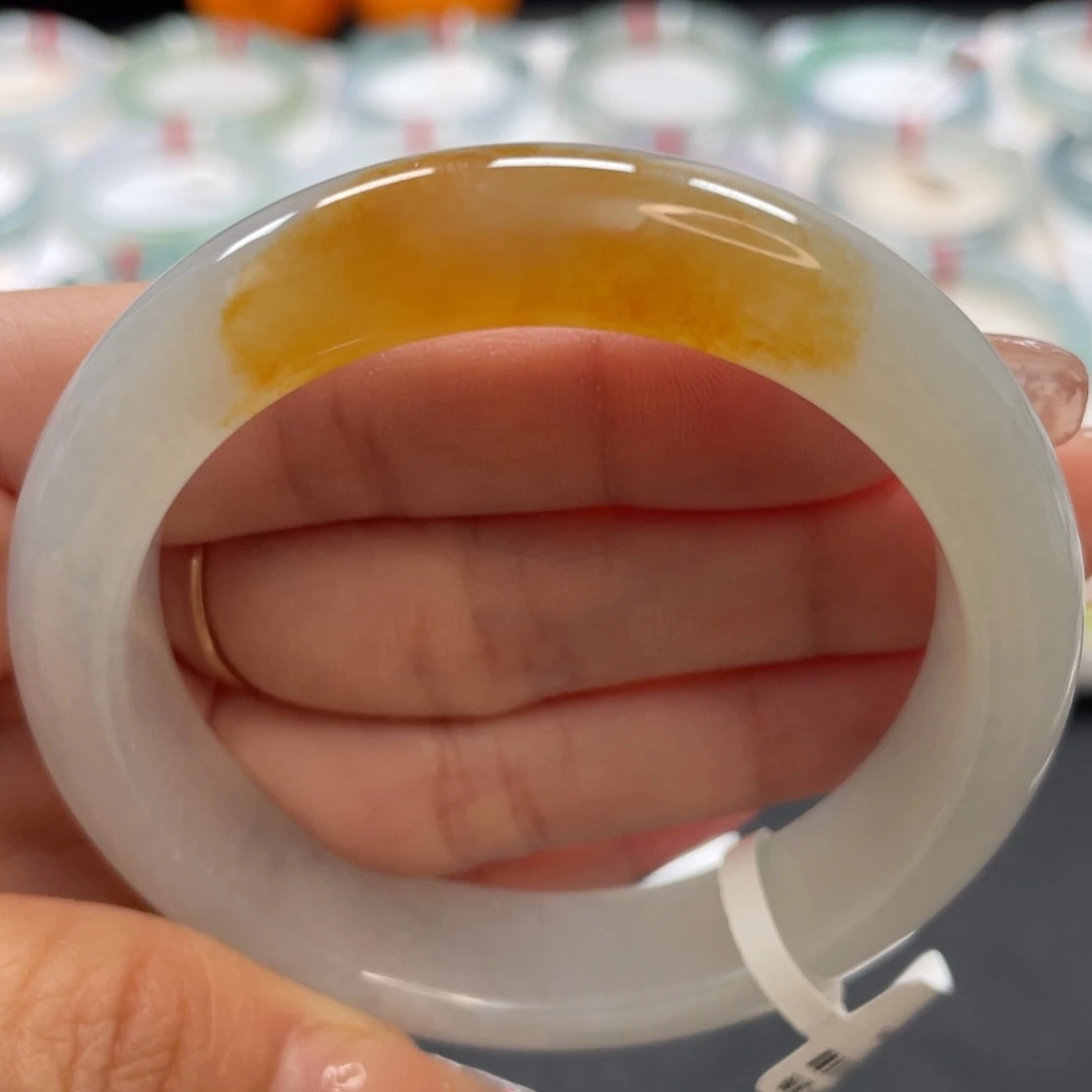 【闪购商品】翡翠手镯未镶嵌53冰润黄翡有纹漏12号
