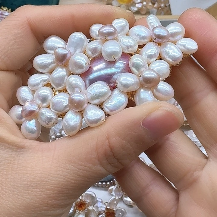 淡水珍珠甜美银S925镶嵌诗*