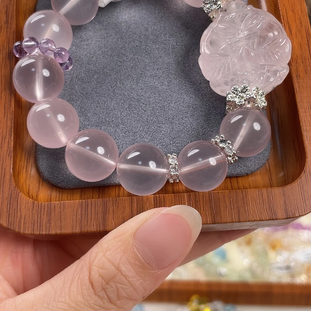 芙蓉石手链合金粉水晶手链