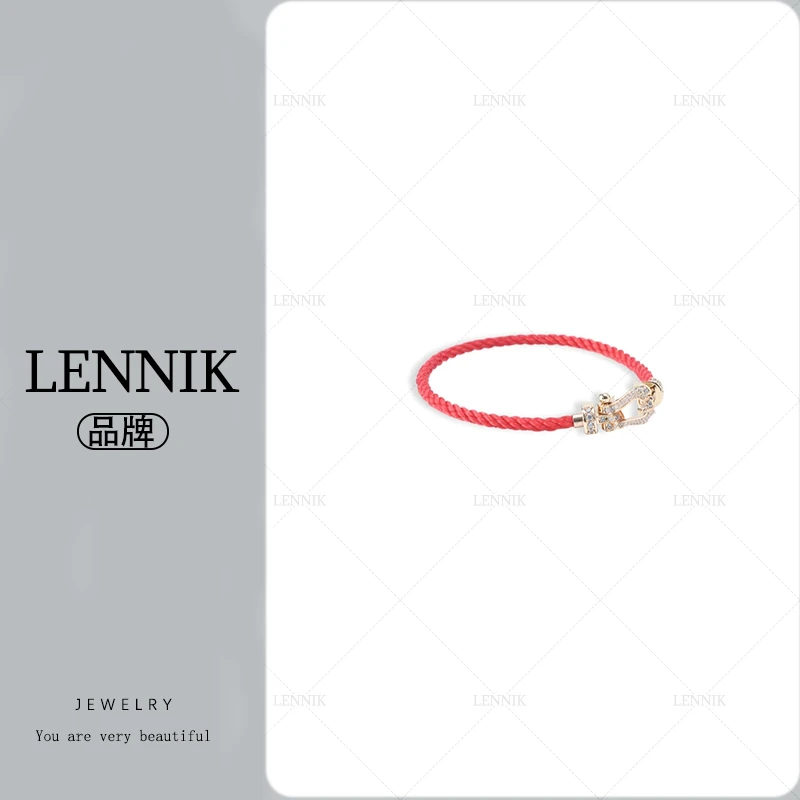 合金合成锆石手镯 lennik/lennik-LN轻奢经典时尚红色马蹄扣手镯
