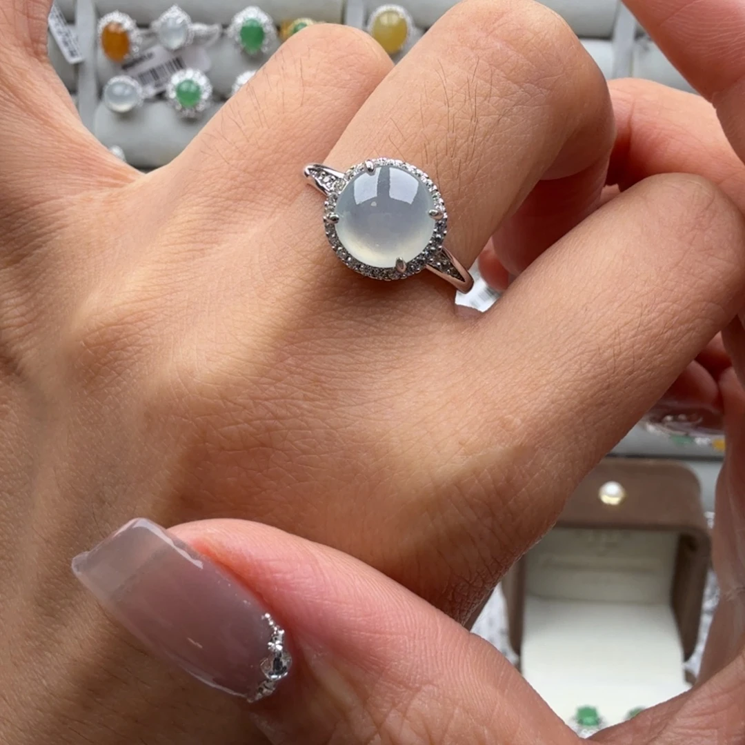 翡翠银S925镶嵌颈饰戒指