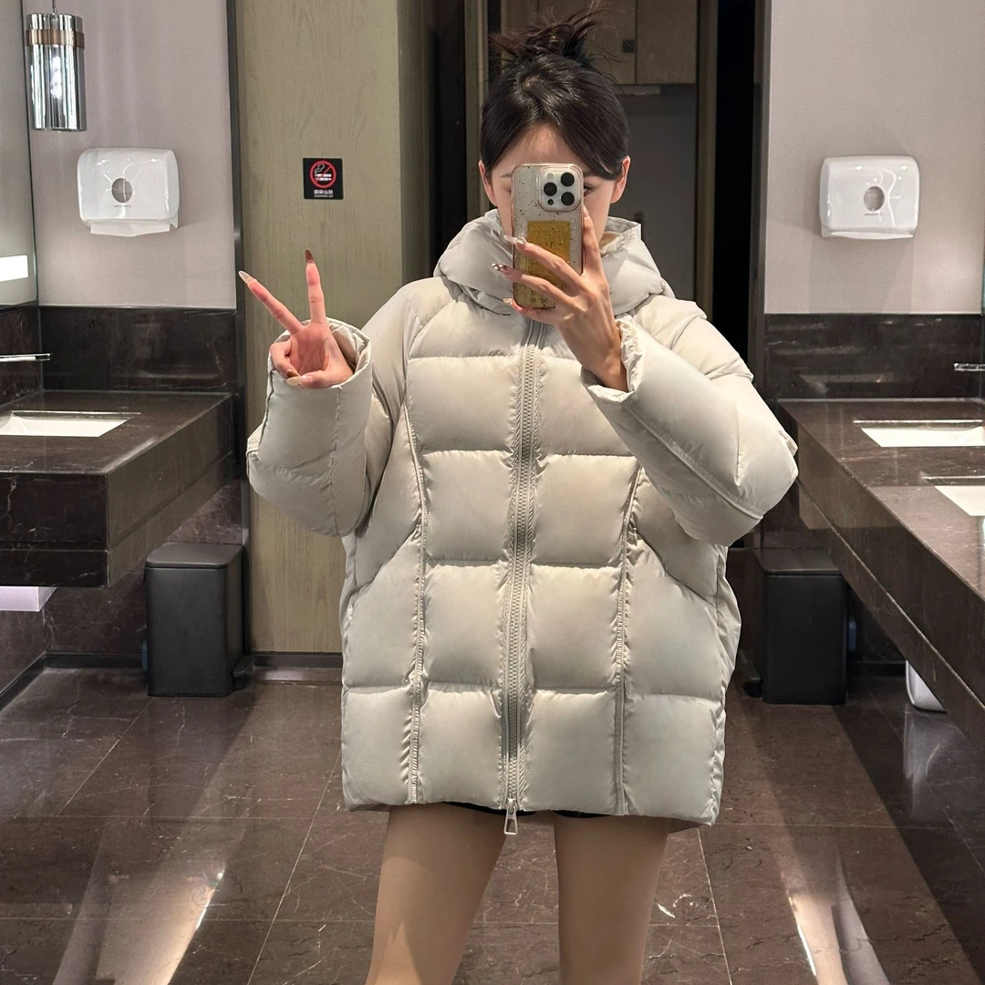 2025新款冬季安心95白鸭绒加厚中长款龟背泡芙连帽女羽绒服