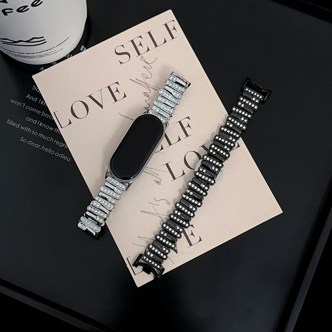 裴蔻适用小米手环10/9/8镶钻表带蝴蝶扣钢带9Pro/10Pro通用腕带