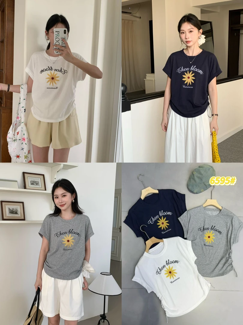 6595 伊歌莉重工订珠小黄花T恤