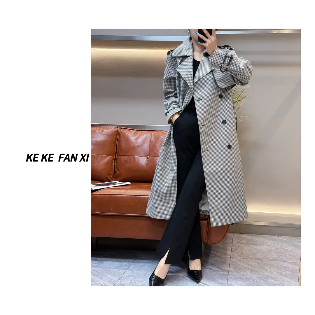 2266小格子长款风衣气质时尚中长款显瘦格纹春季百搭女士