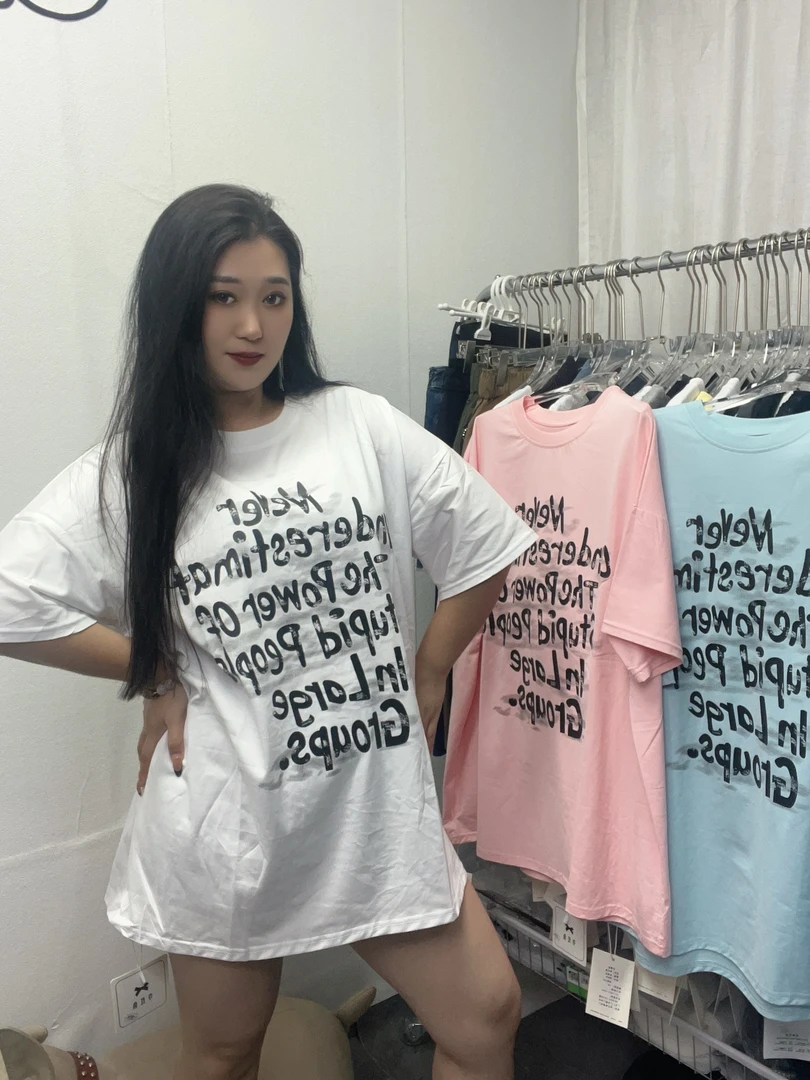 【小字母】2025秋款时尚大版宽松T恤遮肚遮臀慵懒风上衣短袖