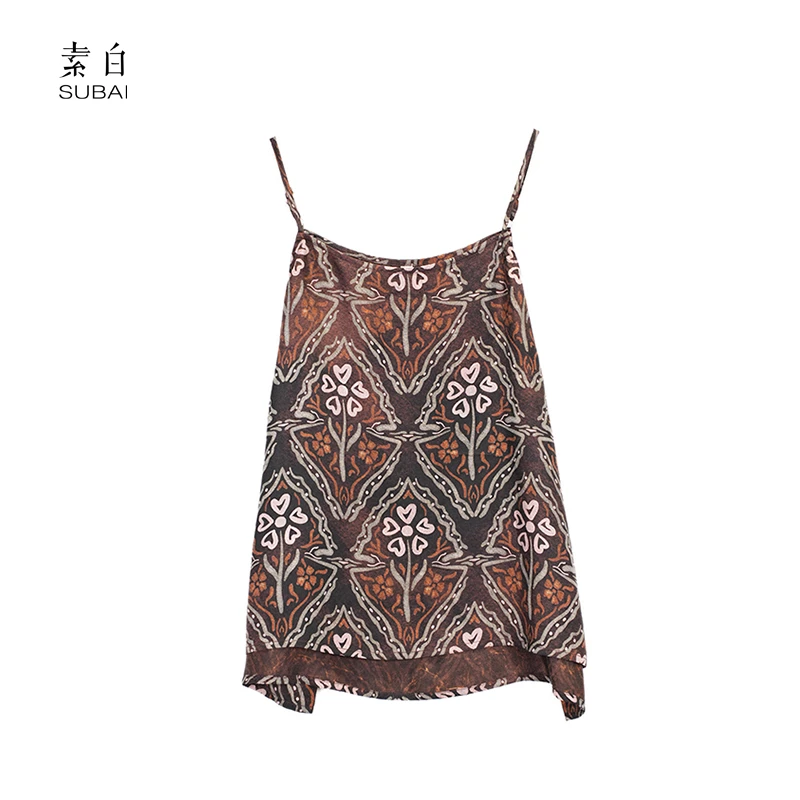 素白时尚可调节【爱你】P01392复古时尚老钱风凉爽透气铜氨印花吊带