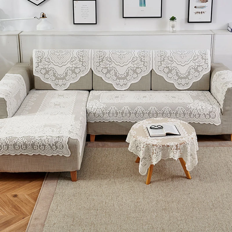 沙发巾蕾丝盖布巾镂空沙发扶手连体三角靠背巾防滑四季坐垫套全包