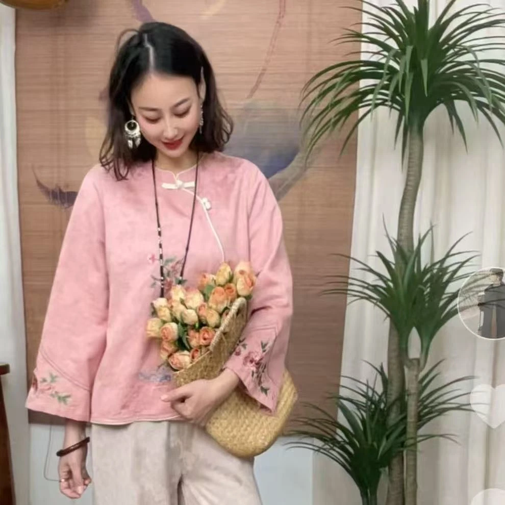 416-1春季新品金鱼绣高货显瘦洋气气质复古文艺风提花棉麻汉服